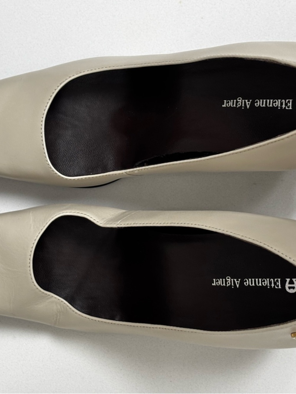 Etienne Aigner G-OLGA Beige Leather Square Toe Block Heel Pumps 8M - Picture 5 of 12